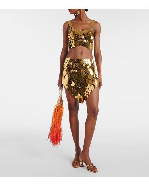 Rabanne Metallic Golden Sparkle Assembly Sequined Crop Top