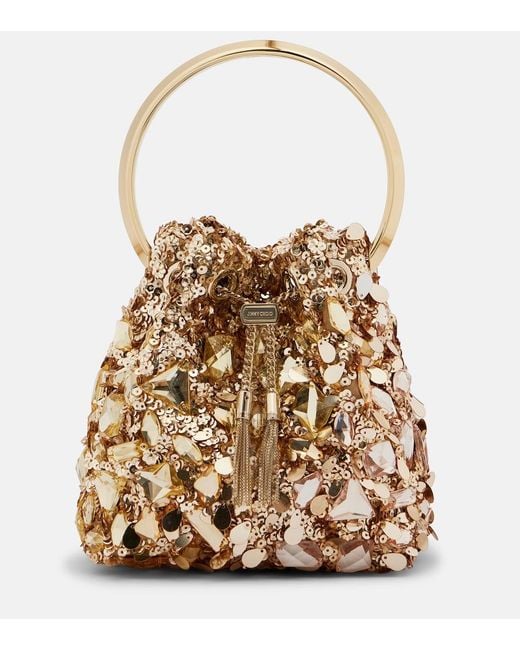 Jimmy Choo Brown Bon Bon Embellished Bucket Bag