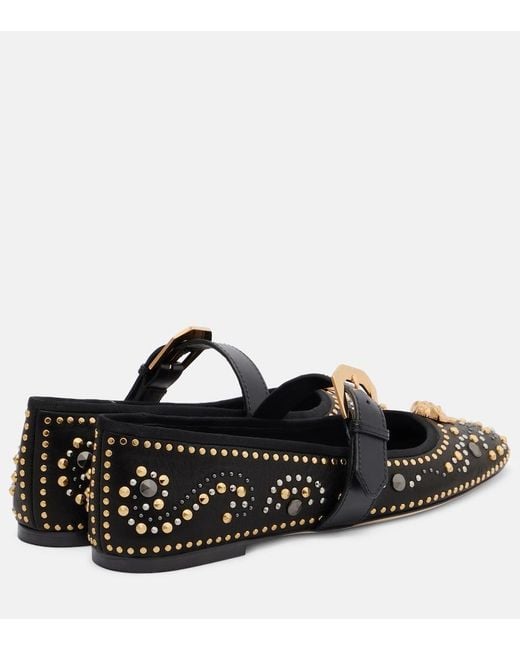 Versace Black La Medusa Leather Mary Jane Flats
