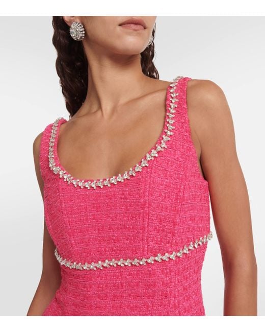 Self-Portrait Pink Crystal-embellished Bouclé-tweed Midi Dress