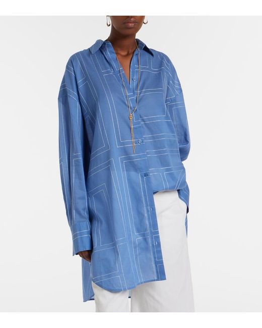Totême  Blue Embroidered Cotton-Blend Shirt