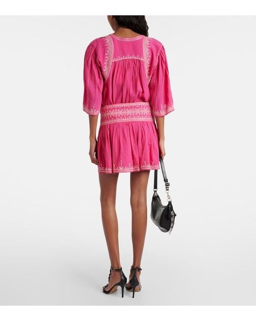 Isabel Marant Pink Picadilia Smocked Cotton Miniskirt