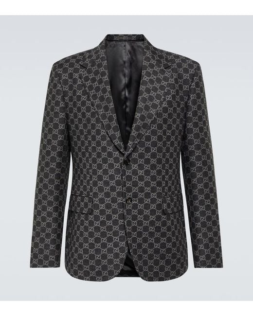 Blazer in lana GG di Gucci in Black da Uomo