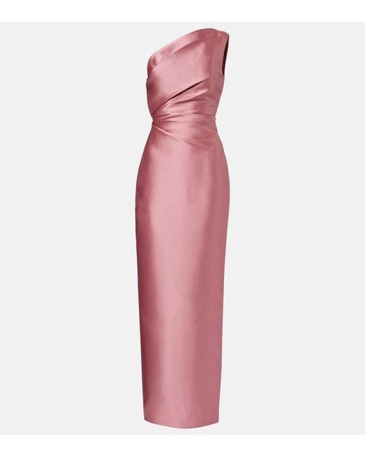 Solace London Pink Kira Draped One-Shoulder Satin Gown