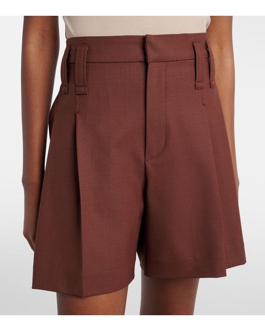 Brunello Cucinelli Red Monili Pleated Wool-Blend Shorts