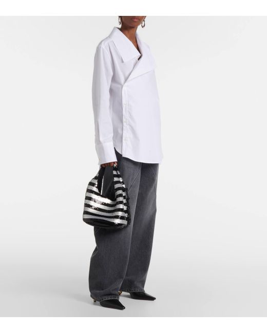 J.W. Anderson Black Mini Striped Sequined Tote Bag