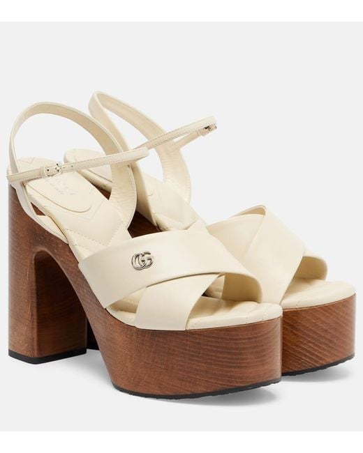 Gucci Natural New Marmont Gg Logo-Embellished Leather Platform Sandals