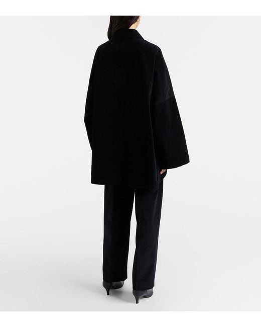 Totême Black Deep Pleat Cotton Corduroy Wide-Leg Pants