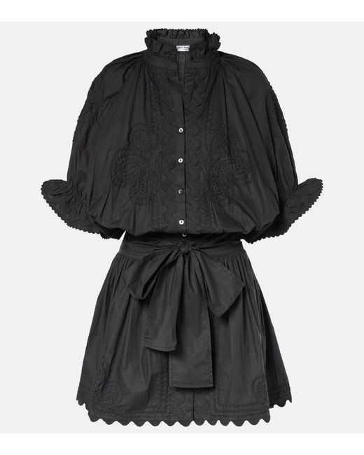 Juliet Dunn Black Embroidered Cotton Poplin Minidress