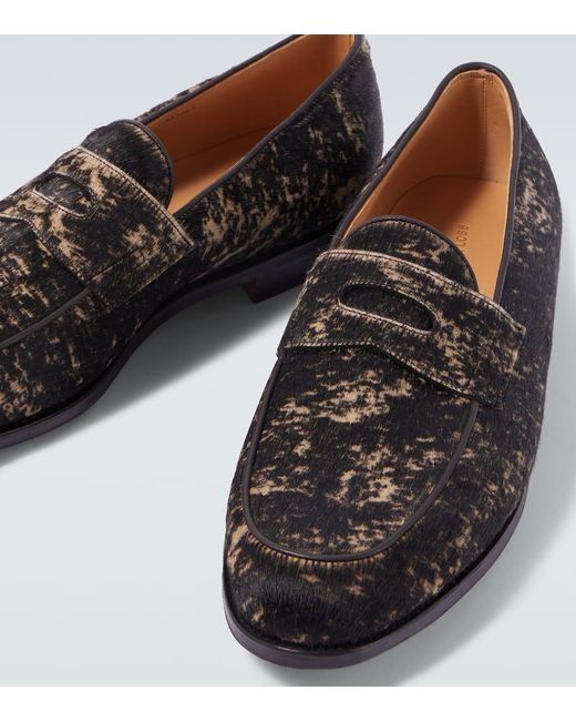 John Lobb Black Lopez Calf Hair Penny Loafers for men