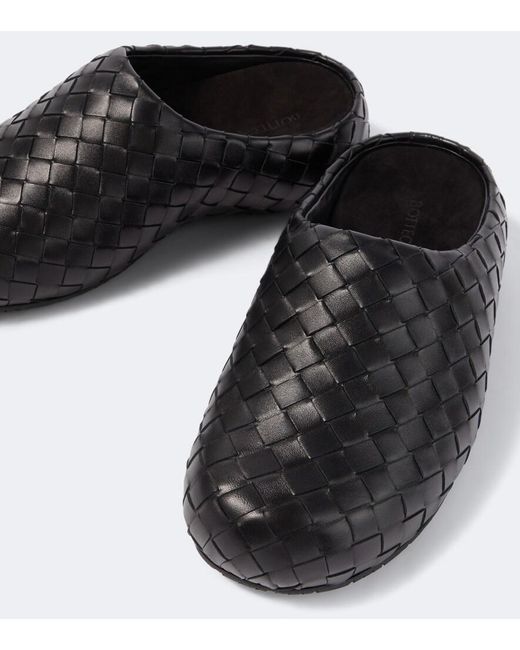Bottega Veneta Black Klog Intrecciato Leather Mules for men