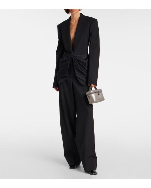 Stella McCartney Black Draped Satin-Trimmed Wool Blazer