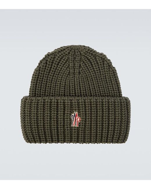 Moncler Green Ribbed-Knit Virgin Wool Beanie for men