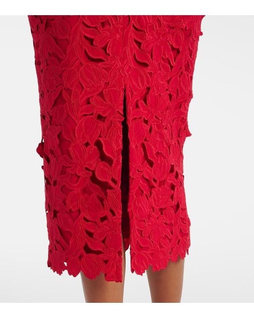 Rebecca Vallance Red Embellished Lace Midi Dress