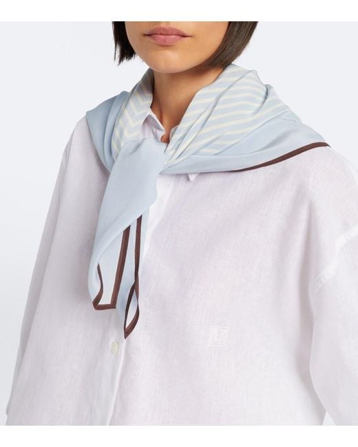 Totême Blue Monogram Silk Scarf