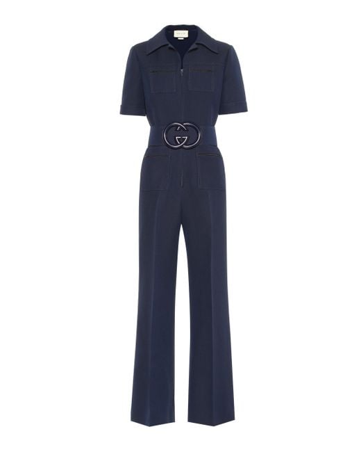 Gucci Blue Belted Wool And Silk-blend Cady Jumpsuit