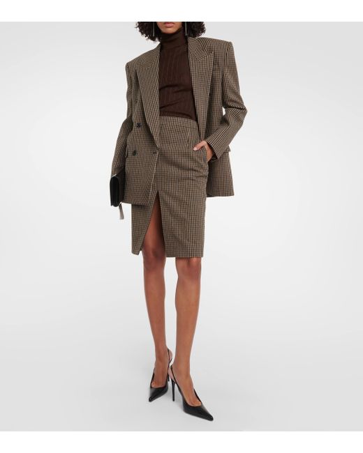 Saint Laurent Green Vichy Wool-blend Pencil Skirt