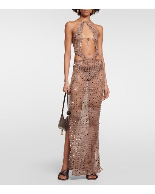 AYA MUSE Multicolor Morel Cutout Sequined Maxi Dress