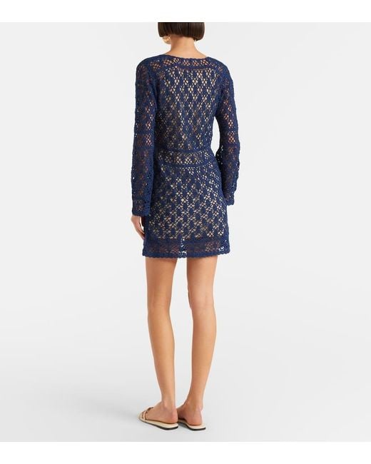 Anna Kosturova Blue Bianca Crochet Cotton Minidress