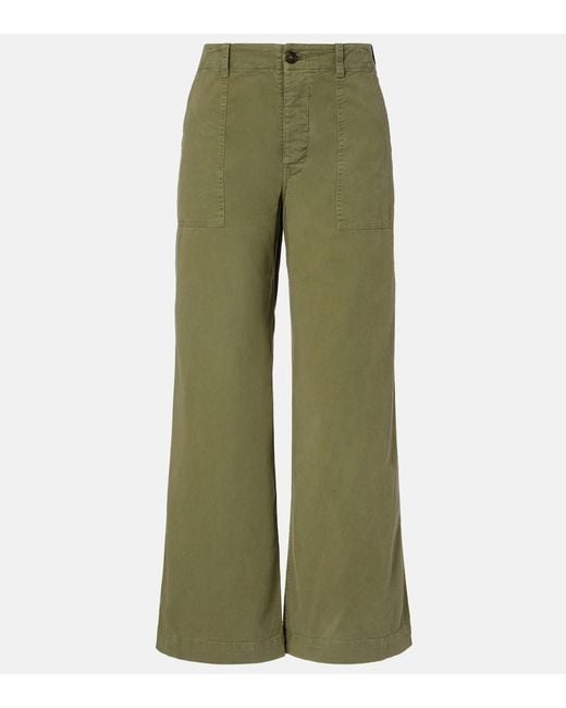 Nili Lotan Green Leon Mid-Rise Cotton Twill Wide-Leg Pants
