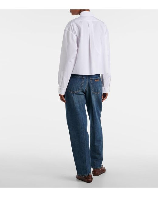 Camisa De Popelin De Algodon Cropped Miu Miu de color White