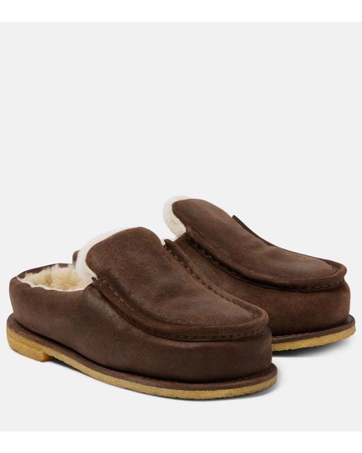 J.W. Anderson Brown Shearling-Lined Suede Mules