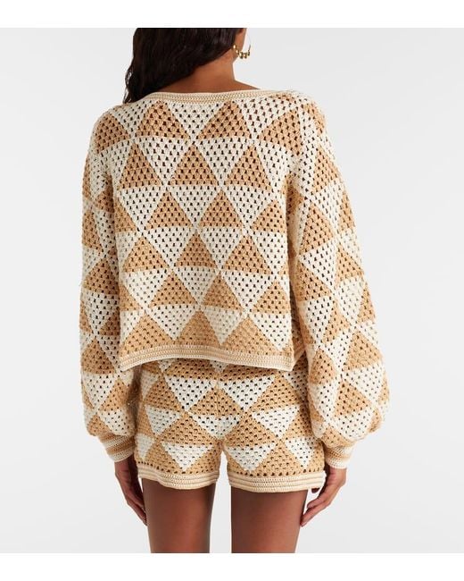 Anna Kosturova Natural Maija Crochet Cropped Cotton Cardigan