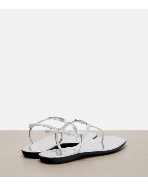 Gucci White Interlocking G Metallic Leather Thong Sandals