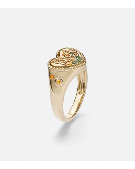 Yvonne Léon White Cour Mimosa Mini 9Kt Pinky Ring With Gemstones