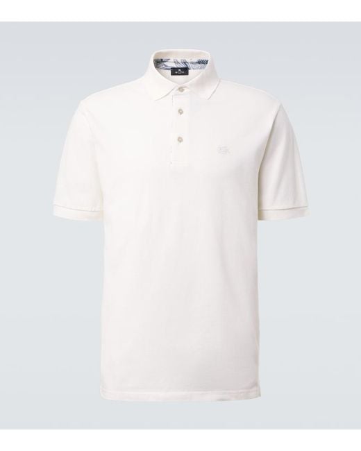 Etro White Pegaso Cotton Pique Polo Shirt for men