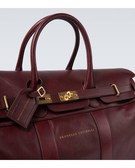 Brunello Cucinelli Red Leather Duffel Bag for men