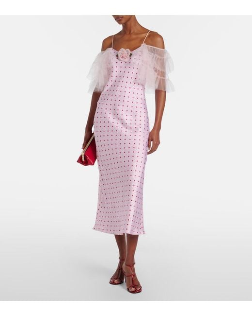 Rodarte Pink Floral-Applique Printed Silk Slip Dress