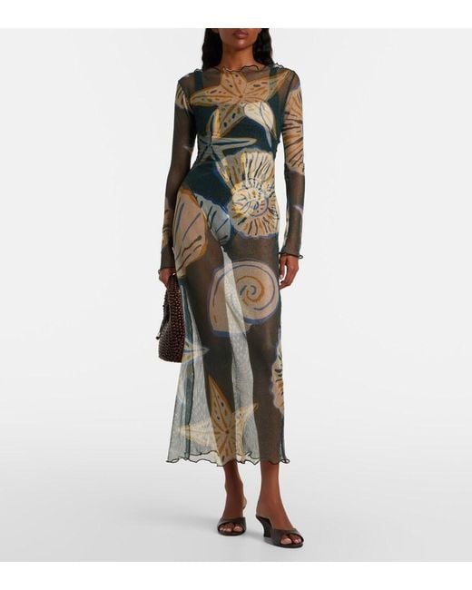 Cala De La Cruz Gray Ursa Printed Sheer Beach Dress