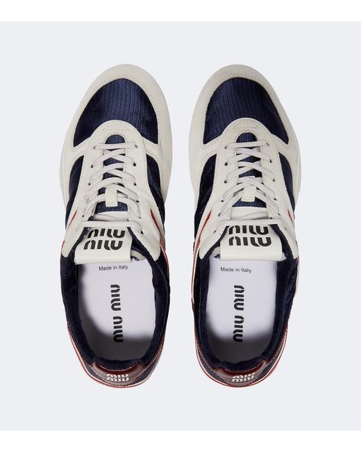 Miu Miu Blue Gymnasium Suede-Trimmed Sneakers for men