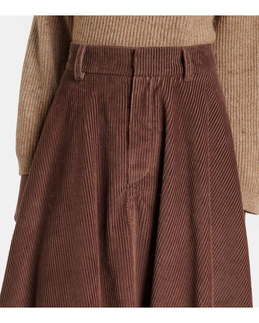 Brunello Cucinelli Brown Monili Cotton Corduroy Midi Skirt