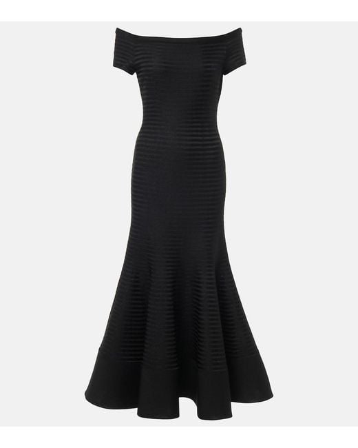 Carolina Herrera Black Off-Shoulder Striped Maxi Dress