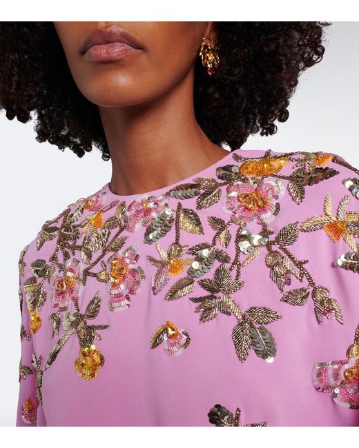 Oscar de la Renta Pink Caped Floral Silk-Blend Georgette Gown