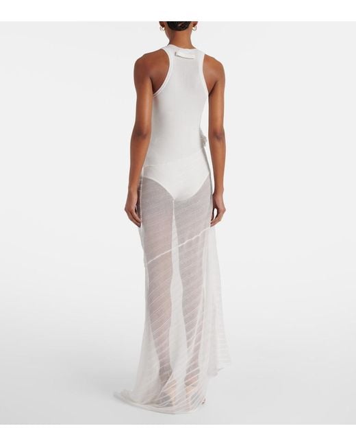 Victoria Beckham White Gathered Cotton-Blend Maxi Dress