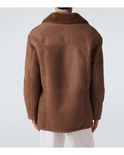 Etro Brown Shearling-Trimmed Leather Jacket for men