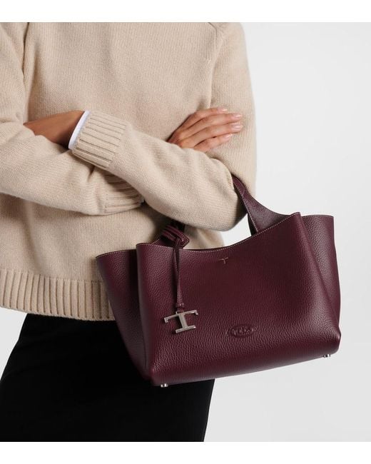 Tod's Purple T Timeless Mini Leather Tote Bag