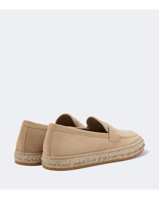 Giorgio Armani Natural Jute-Trimmed Suede Penny Loafers for men