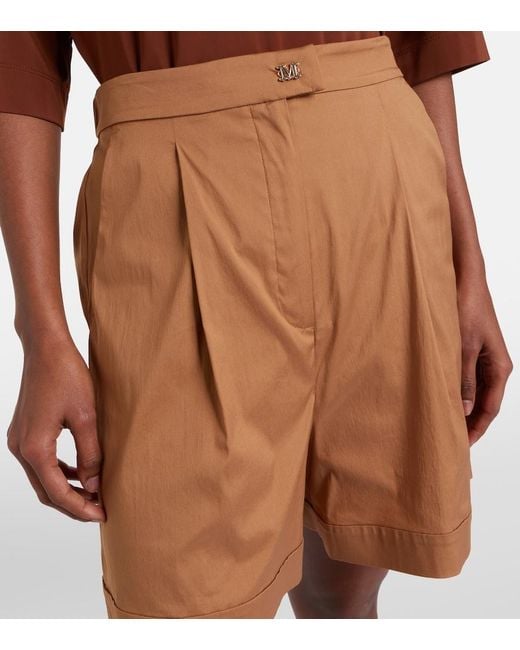 Max Mara Brown Medeola Pleated Cotton-Blend Bermuda Shorts