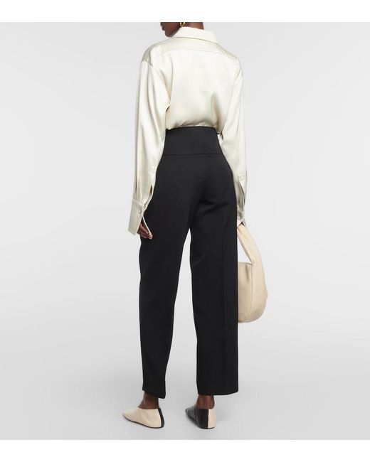 Jil Sander Black High-Rise Wool Wide-Leg Pants