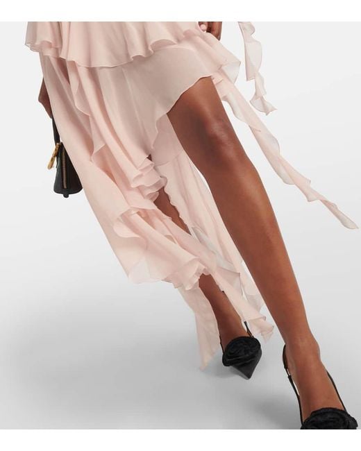 Blumarine Pink Ruffled Silk Georgette Minidress