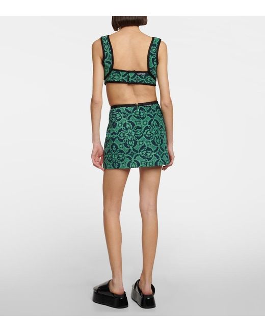 MARINE SERRE Green Jacquard High-rise Cotton Miniskirt
