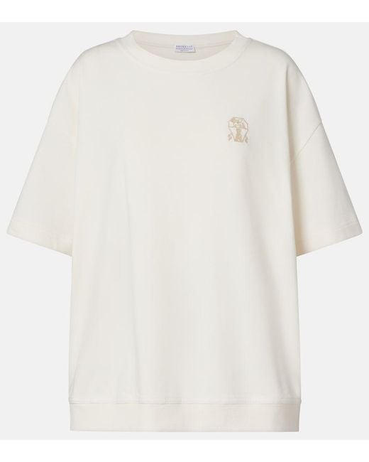 Brunello Cucinelli White Logo Cotton T-Shirt