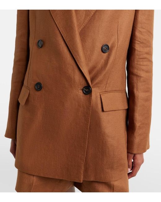 Brunello Cucinelli Brown Double-Breasted Linen Blazer