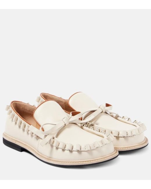 J.W. Anderson White Ruffled Leather Moccasins