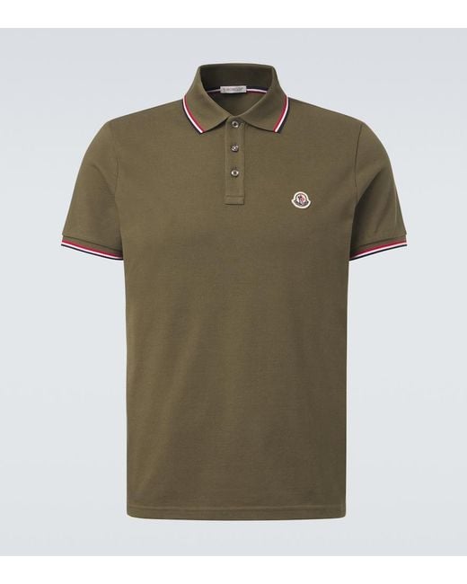 Moncler Green Logo Cotton Pique Polo Shirt for men