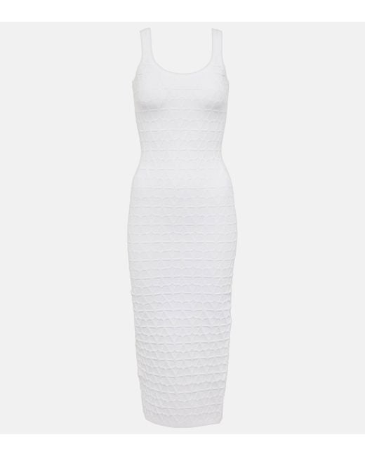 Valentino White Vlogo Knitted Midi Dress